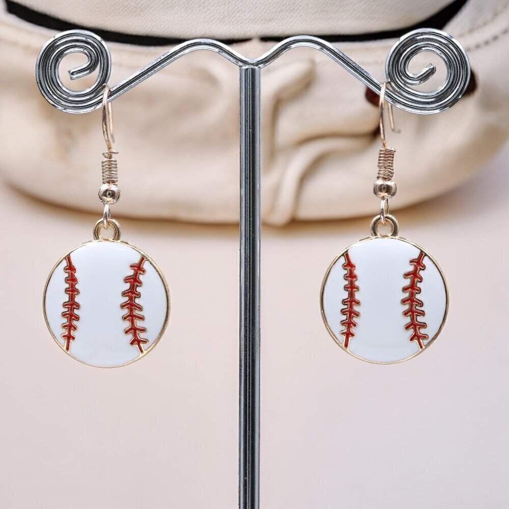 Baseball Enamel Drop Earrings | Handmade - Picture 5 of 5